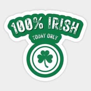 100% Irish Funny St Patricks Day Sticker